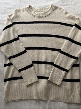 Aerie Cream Stripe Crewneck Sweater